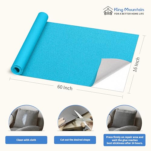 KING MOUNTAIN Canvas Repair Patch 16×60 Inch Self-Adhesive Waterproof Fabric Patch for Sofas, Tents, Furniture,Tote Bags, Car Seats (Blue) - color: Blue, size: Canvas-16"W×60"L
