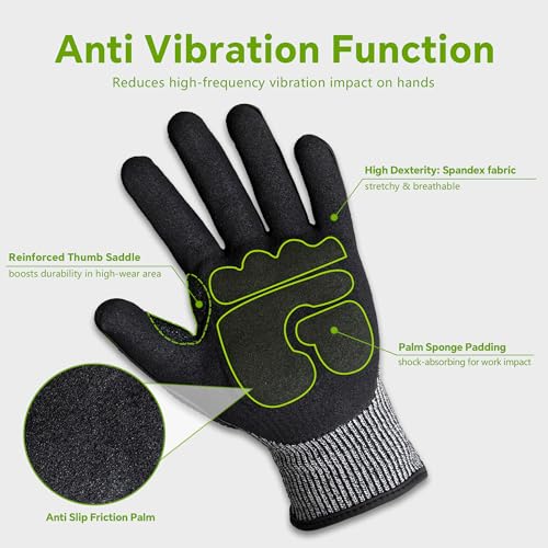 Impact Reducing Work Gloves for Men - ANSI Cut Level A5 with TPR Knuckle Guards & Shock Absorption, Nitrile Coated Palm for Maximum Grip, Heavy Duty for Construction, Warehouse, Auto Repair (M) - size: Medium