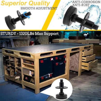 NEWBYTEK Furniture Leveling Feet Heavy Duty, Adjustable Furniture Feet Levelers Screw on Heavy Duty Desk/Chair/Cabinet/Dresser/Bench Leg Leveler, Round T-Nut Kit 3/8”-16 Thread (4 Pack, Black) - size: Short, 4 Pack