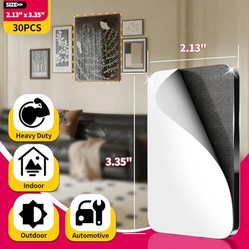 PHIXBEAR 30 Pcs Large Strong Double Sided Adhesive Pads, Heavy Duty Square Sticky Mounting Foam Tape for Car Décor Wall, 0.12" Thick Black Sticky Pads 2.13" x 3.35" - size: 30pcs 2.13" X 3.35"