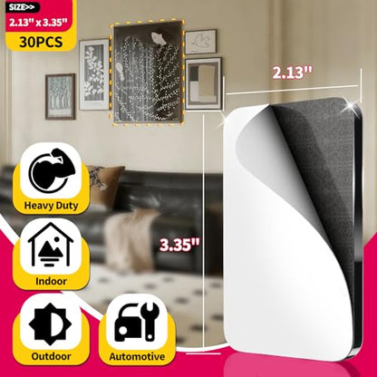 PHIXBEAR 30 Pcs Large Strong Double Sided Adhesive Pads, Heavy Duty Square Sticky Mounting Foam Tape for Car Décor Wall, 0.12" Thick Black Sticky Pads 2.13" x 3.35" - size: 30pcs 2.13" X 3.35"