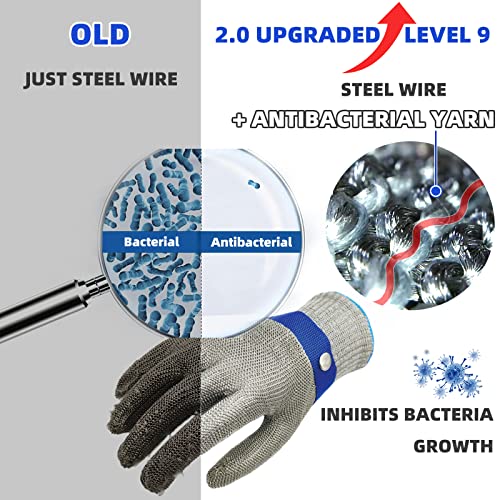 Schwer ANSI A9 Cut Resistant Glove, Food Grade Stainless Steel wire Mesh Metal Gloves, Knife Cutting Gloves for kitchen Mandoline Slicing Butcher Meat Cutting Oyster Shucking Fish Fillet（L, 1 PCS） - size: Large (Pack of 1), style: 2.0 Steel Wire+hppe