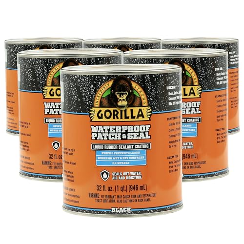 Gorilla Patch & Seal Liquid Rubber Waterproof Sealant, Black, 32 Ounce (Pack of 6) - Seals Out Water, Air, and Moisture - color: Black, size: 6 - Pack