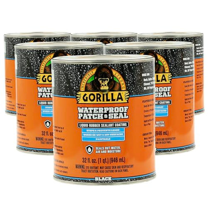 Gorilla Patch & Seal Liquid Rubber Waterproof Sealant, Black, 32 Ounce (Pack of 6) - Seals Out Water, Air, and Moisture - color: Black, size: 6 - Pack
