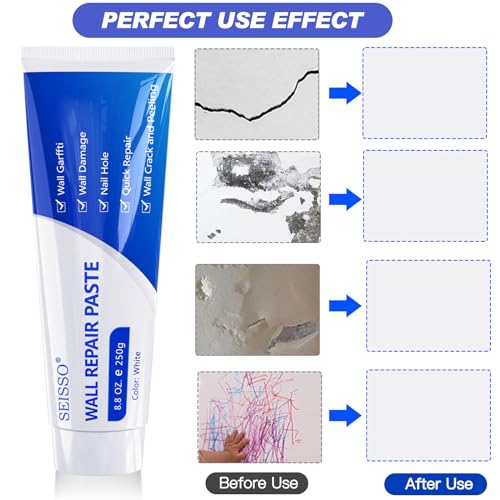SEISSO Drywall Repair Kit, 500 g Wall Mending Agent- 2 Pack, Wall Spackle Repair Kit with Scraper, Patch for Wall Hole Filler, White Spackle Wall Repair Paste, Plaster Dent - color: 2pcs paste