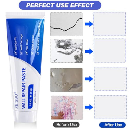 SEISSO Drywall Repair Kit, 500 g Wall Mending Agent- 2 Pack, Wall Spackle Repair Kit with Scraper, Patch for Wall Hole Filler, White Spackle Wall Repair Paste, Plaster Dent - color: 2pcs paste