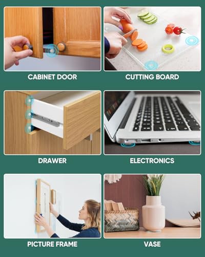 ONUEMP 107pcs Cabinet Door Bumpers Clear, Adhesive Rubber Feet Silicone, Sound Dampening Door Slam Stopper Non Slip Furniture Pads Wall Protector for Cutting Board, Drawers, Glass Cabinet - size: 107PCS