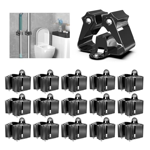 3-H Stainless Steel Broom Holder Wall Mount 15-Pack- Heavy Duty Mop Organizer, Wall Mounted Broom Storage with Secure Mounting for Laundry Garage Bathroom - color: Black, size: 15