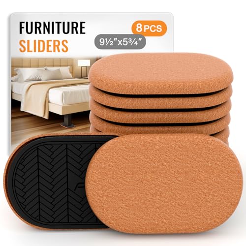 Furniture Sliders for Hardwood Floors Felt-8 Pack 9-1/2" Oval Reusable Furniture Slider with Extra Thick Design - Heavy-Duty Furniture Movers - Felt Sliders Effortless Moving - color: Orange 8pcs