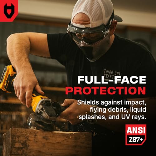 NoCry Safety Face Shield Mask for Work with Premium Anti Fog and Anti Scratch Technology — Durable ANSI Z87.1 Certified Grinding Face Shield with Extreme Impact Resistance - style: Premium Goggles + Shield