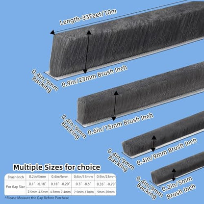 Strong Adhesive Brush Weather Stripping,0.6in Thick x 0.4in(W) x 33FT,Grey for Sliding Windows/Doors - Car Door Seal for Soundproofing,Dustproof,Winter Windproof & Warm,Waterproof,DIY Install - size: 0.6"x0.4inx32.8ft