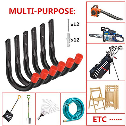 Heavy Duty Utility Garage Storage Hooks,Universal Wall Mount J Organizer Hangers for Hoses,Garden Tools,Cords,Cables,Toy Bag - size: 5.4 Inch x 4 Inch