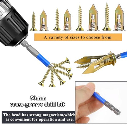 410 PCS Self Drilling Drywall Anchors with Screws Kit - 2 Sizes Sheetrock Anchors & 4 Sizes Zinc Expansion Screws,2025 Upgraded Zinc Plated Steel,No Drill Needed, Holds Up to 66LB on Walls - size: Kit-410pcs