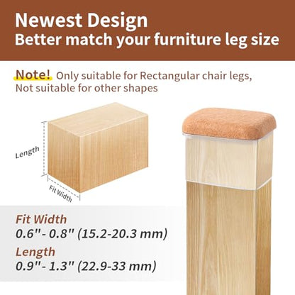 Ezprotekt 24 Pcs Rectangle Clear Felt Chair Leg Floor Protectors Caps for Hardwood Floors, Rectangle Silicone Felt Furniture Pads Cups for Chair Table Desk (Fit W :0.6-0.8", L: 0.9-1.3") - size: S-Rectangle