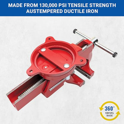 Yost Vises ADI-5 Heavy Duty Vise | 130,000 PSI Tensile Strength Austempered Ductile Iron Bench Vise | 5.5 Inch Jaw Width with a 360 Degrees Interlocking Swivel Base and 2 Lockdowns | Red - size: 5 inches