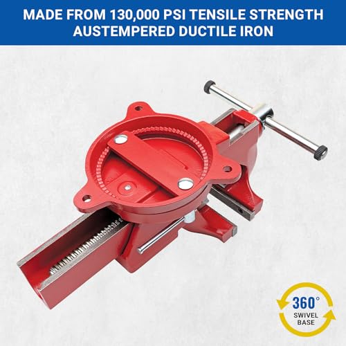 Yost Vises ADI-6 Heavy Duty Vise | 130,000 PSI Tensile Strength Austempered Ductile Iron Bench Vise | 6 Inch Jaw Width with a 360 Degrees Interlocking Swivel Base and 2 Lockdowns | Red - size: 6 Inches