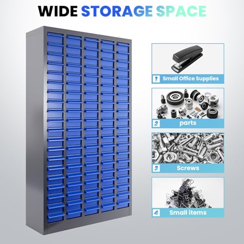 100 Drawers Industrial Nut and Bolt Organizer, Parts Cabinet with 500 Dividers & 200 Label Slots, ABS Drawers Multi-Use Bolt Bins Hardware Organizer System for Workshop, Warehouse and Office - style: 100 Drawers