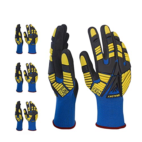 3 Pairs Work Gloves, Impact Resistant Gloves with Rubber for Men Women, Nitrile Palm Touch Screen Cut Resistant Glove, Durable Mechanic Heavy Duty Impact Gloves for Construction Gardening DIY - size: XX-Large