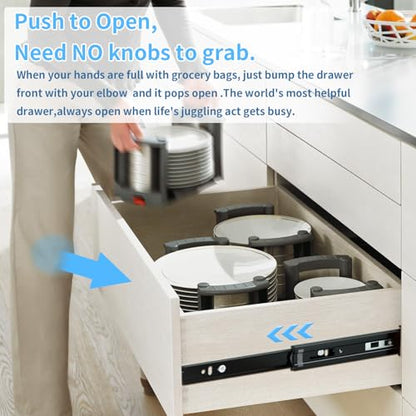 Push to Open Drawer Slides 5 Pairs Full Extension 12 14 16 18 20 22 24 inch Side Mount Pull Out Kitchen Cabinet Rails Bracket Replacement Ball Bearing Tracks kit Guide Runner 100 LB Capacity - size: 14 Inch, style: Push open-5 pairs