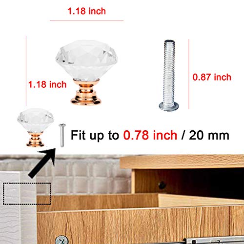YourGift 12 Pack Drawer Knobs Diamond Shaped Crystal Glass 30mm Cabinet Knobs Pull Handles (Rose Gold) - color: Rose Gold, size: 30 mm, 12 Pack