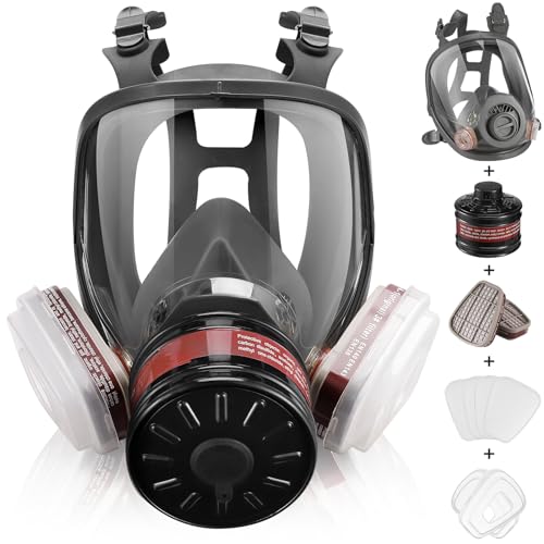 Weidahh Full Face Gas Mask-Reusable Respirator Masks Survival Nuclear and Chemical with 6001cn&40mm Activated Carbon Filter Against Gases/Dust/Vapors/Fume for Chemicals,Spray Paint,Industry,Sanding