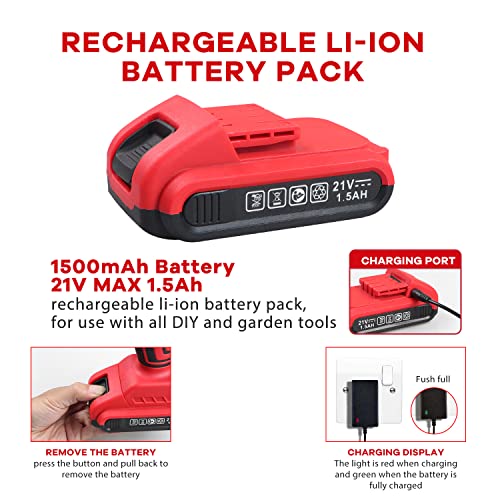 jar-owl Powerful Brushless Motor 21V Cordless Drill Set, 319 in-lb Torque, 0-1350RMP Variable Speed, 10MM 3/8'' Keyless Chuck, 25+1 Clutch, 1.5Ah Li-Ion Battery & Charger for Home Tool Kit - style: 21V Brushless Motor Red