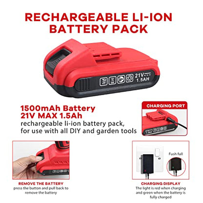 jar-owl Powerful Brushless Motor 21V Cordless Drill Set, 319 in-lb Torque, 0-1350RMP Variable Speed, 10MM 3/8'' Keyless Chuck, 25+1 Clutch, 1.5Ah Li-Ion Battery & Charger for Home Tool Kit - style: 21V Brushless Motor Red