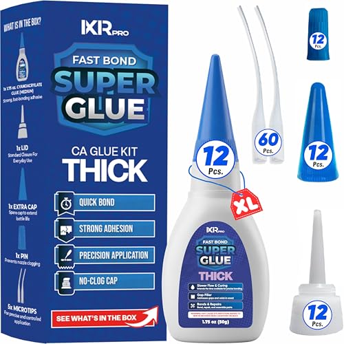 CA Glue Thick Viscosity Kit (12x1.75 oz.) Cyanoacrylate Glue, Heavy-Duty Super Glue for Gap-Filling, Wood, Metal, Plastic, Furniture Repair, High-Strength Adhesive for Vertical and Overhead Surfaces - size: 12 Pack, style: Thick CA Glue