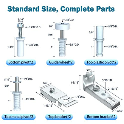 Bifold Door Hardware Repair Kit - 2 Pack Bi-fold Sliding Closet Doors Replacement Parts Include Top & Bottom Bracket, 3/8" Pivot, 7/8" Guides Wheel, for Folding Pocket Door Accordion - style: 2 Pack Sliver