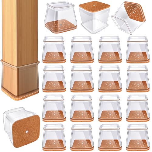24 Pcs Chair Leg Floor Protectors for Hardwood Floors Square Silicone Covers to Protect Wood Tile Floors Felt Pads Furniture Leg Caps Anti-Scratch Reduce Noise (Fit:1-1/16" to 1-5/8") - color: Clear-24pcs, size: Square L