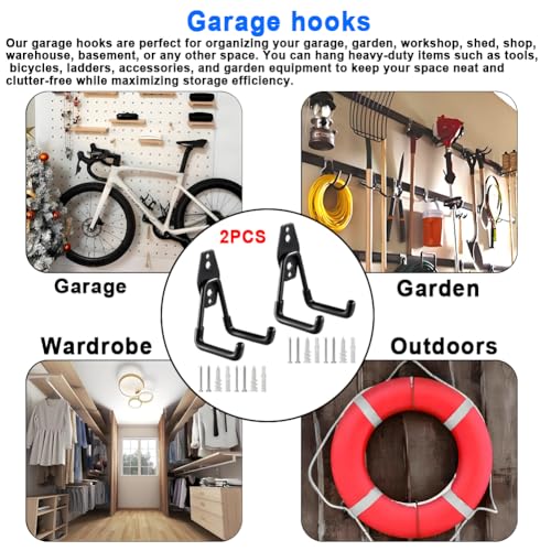 Heavy Duty Garage Storage Utility Hooks，Garden Bike Tool Hangers Organizer，Steel Wall Mount Power Hooks, Metal Small U Hooks for Hanging Ladders Ropes Hose Bulk Items, 2 Pack - size: 2 Pieces
