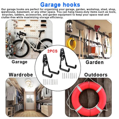 Heavy Duty Garage Storage Utility Hooks，Garden Bike Tool Hangers Organizer，Steel Wall Mount Power Hooks, Metal Small U Hooks for Hanging Ladders Ropes Hose Bulk Items, 2 Pack - size: 2 Pieces