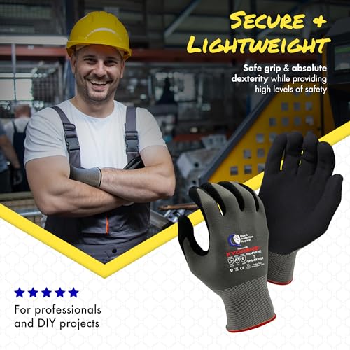 Garden & Work Gloves for Men and Women – Cut Resistant Gardening Gloves with Grip, Lightweight Breathable Safety Gloves for DIY, Construction, Warehouse & General Handling – Large, Pack of 1 - color: Grey/Black - Pack of 1