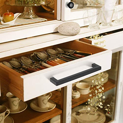 KNOBWELL 6 Pack Cabinet Handles Matte Black, Euro Style Stainless Steel T Bar Kitchen Cabinet Handles - 6-3/10" Hole Centers, 6-7/10" Overall Length - color: Matte Black, size: Hole Center:6-3/10 inch(160mm)