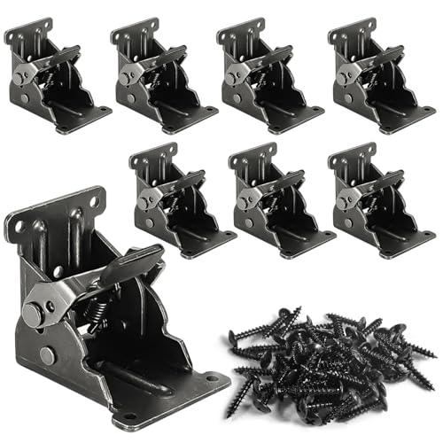 8 Pack Folding Brackets for Table Bed Leg Feet, Self-Lock Hinge Hardware with Screws, Lock Extension Support Foldable Bracket for Furniture Leg, Shelf, Cabinet, Workbench - size: Pack of 8