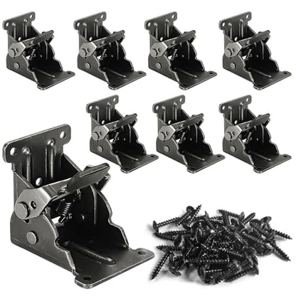 8 Pack Folding Brackets for Table Bed Leg Feet, Self-Lock Hinge Hardware with Screws, Lock Extension Support Foldable Bracket for Furniture Leg, Shelf, Cabinet, Workbench - size: Pack of 8