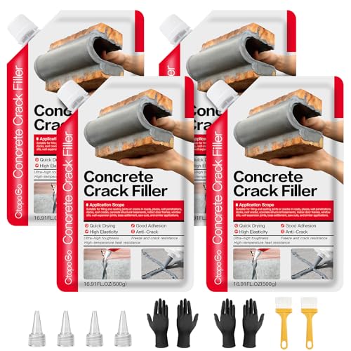 Concrete Crack Filler 4-Pack 4.4LB Grey, Self-Leveling High Elasticity Cement Sealant, Waterproof Repair Caulk for Driveway, Patio, Sidewalk, Garage, Basement– Professional-Grade Durability - style: 4 Pack/ 4.4LB