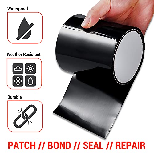 CANOPUS Patch and Seal Tape, Waterproof Tape for Indoor & Outdoor Use, Heavy Duty Thick Rubberized Repair Tape, Fix Leaks on Hoses, Pipes, Gutters, Roofs, Boats, Pools, 4" x 5' Black - color: Black