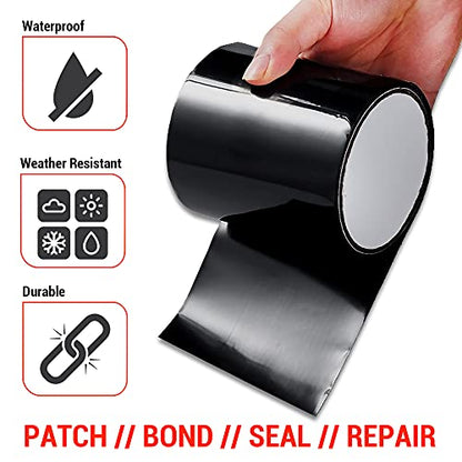 CANOPUS Patch and Seal Tape, Waterproof Tape for Indoor & Outdoor Use, Heavy Duty Thick Rubberized Repair Tape, Fix Leaks on Hoses, Pipes, Gutters, Roofs, Boats, Pools, 4" x 5' Black - color: Black
