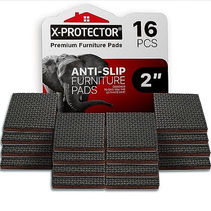 X-PROTECTOR Non Slip Furniture Pads - 16 Premium Furniture Grippers 2"! Self-Adhesive Rubber Feet Furniture Feet - Ideal Non Skid Furniture Pad Floor Protectors - Keep Furniture in Place! - size: 16 Square 2"