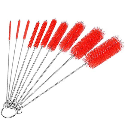 CiaraQ Bottle Cleaning Brushes, 8 Inch Nylon Tube Brush Set, Cleaner for Narrow Neck Bottles Cups with Hook, Set of 10pcs. - color: Red, size: 8.0 Inch (10pcs)