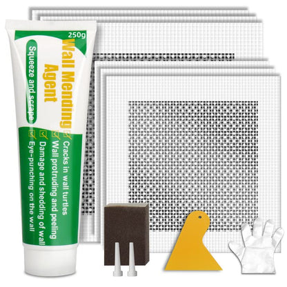Drywall Repair Kit | 250g Safe Wall Mending Agent | 6pcs Wall Patches | Reusable Frosted Block | Scrapers | Easy Hole Filling for Aluminum, Metal, Plaster, Sheetrock & Ceiling - size: 12Pcs_250g