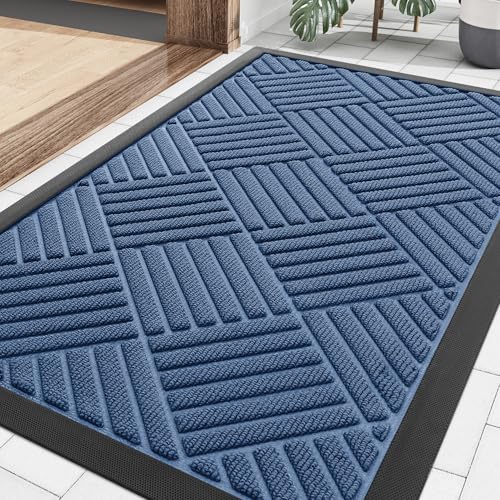 Smiry Front Door Mat Outside Entrance, Heavy Duty Outdoor Indoor Natural Rubber Doormat, Non Slip, Trap Dirt and Moisture, Easy Clean, Low Profile Patio Porch Entryway Mat, 29.5x17, Blue - color: Blue, size: 29.5" X 17"