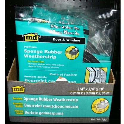 M-D Building Products 06593 1/4 in. x 3/4 in. x 10 ft. Black Sponge Window Seal for Small Gaps - size: 1/4" X 3/4"