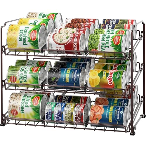Simple Houseware Stackable Can Organizer Rack for Pantry/Cabinet – 11.5" D x 17" W x 13.75" H, Holds 36 Cans, 3-Tier Can Food Storage Dispenser, Bronze - color: Bronze, size: 1-Pack