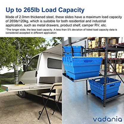 VADANIA 20" Heavy Duty Drawer Slide with Lock #D53, 2" Width Up to 125lb Load Capacity, 3-Fold Full Extension, Ball Bearing Lock-in & Lock-Out, Side Mount, 1-Pair - size: 20 Inch, style: #D53(53mm wide)