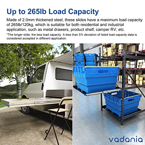 VADANIA 28" Heavy Duty Drawer Slide with Lock #D53, 2" Width Up to 125lb Load Capacity, 3-Fold Full Extension, Ball Bearing Lock-in & Lock-Out, Side Mount, 1-Pair - size: 28 Inch, style: #D53(53mm wide)
