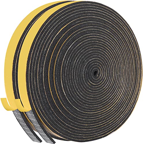 Weather Stripping Door Seal, 1/4 Inch W X 1/16 Inch T Adhesive Foam Tape, Window Door Draught Excluder Air Conditioner Gasket Foam Tape, Total Length 32 Feet (16ft x 2 Rolls) - color: Black Foam Tape Yellow Backing Film, size: 1/4in * 1/16in * 32FT