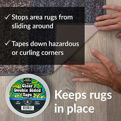 HIPPIE CRAFTER Clear Double Sided Tape, 2 Inch Wide Heavy-Duty Adhesive, Removable Mounting Tape for Posters, Carpets, Wall-Safe Use, Crafts, 90 Feet Long - size: 2 Inch Wide - 1 Pack