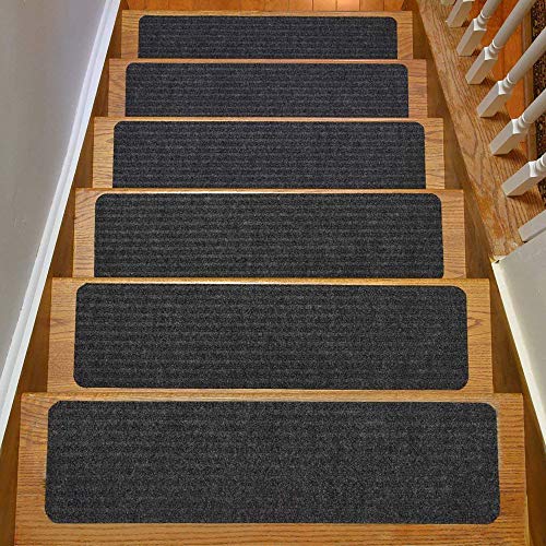 Stair Tread Collection Skid Slip Resistant Carpet Stair Treads Set of 13 (8 in x 30 in), Dark Grey Stair Protector Mat - color: Dark Grey, size: 13 Pcs - 8"x30"
